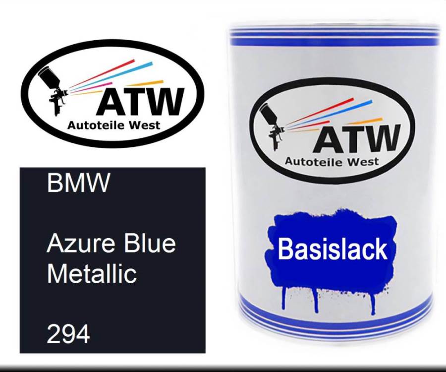 BMW, Azure Blue Metallic, 294: 500ml Lackdose, von ATW Autoteile West.